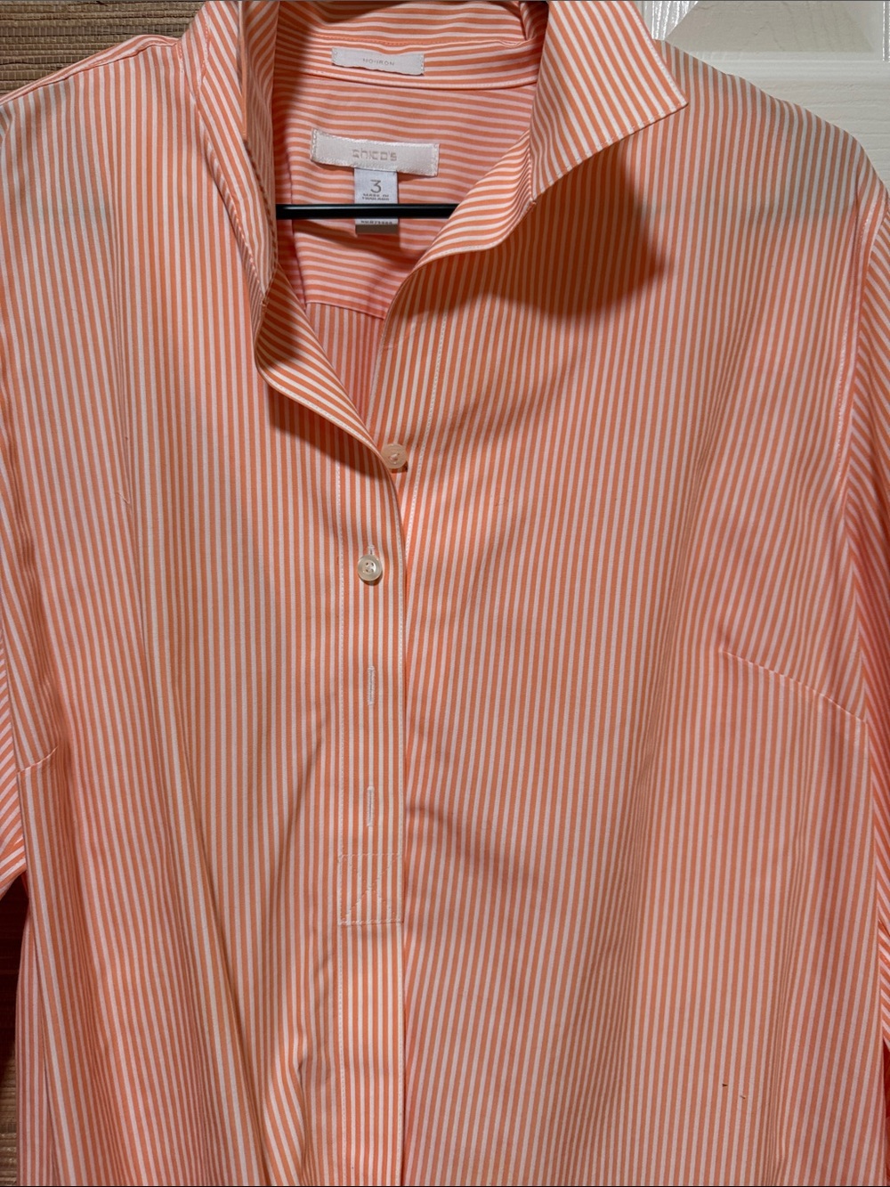 Chico's Men's Coral and White Striped Button-Up Shirt